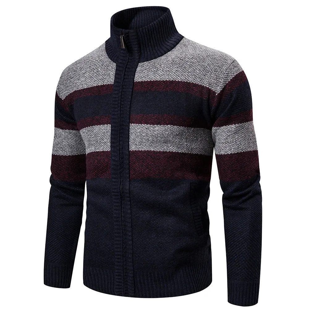 Advbridge New Autumn Winter Cardigan Men Sweaters Jackets Coats Fashion Striped Knitted Cardigan Slim Fit Sweaters Coat Mens Clothing