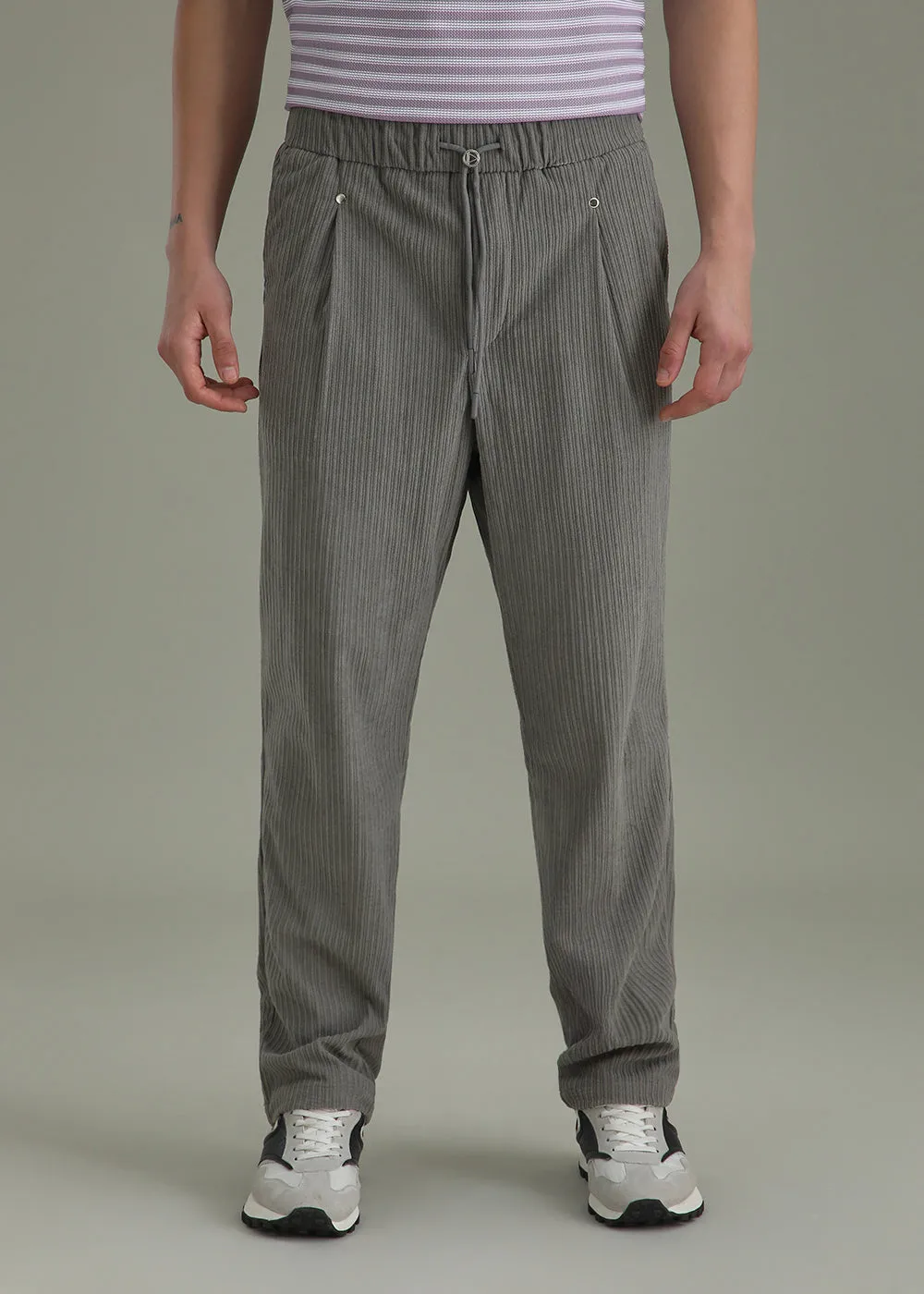 Ash Grey Drawstring Corduroy Pant