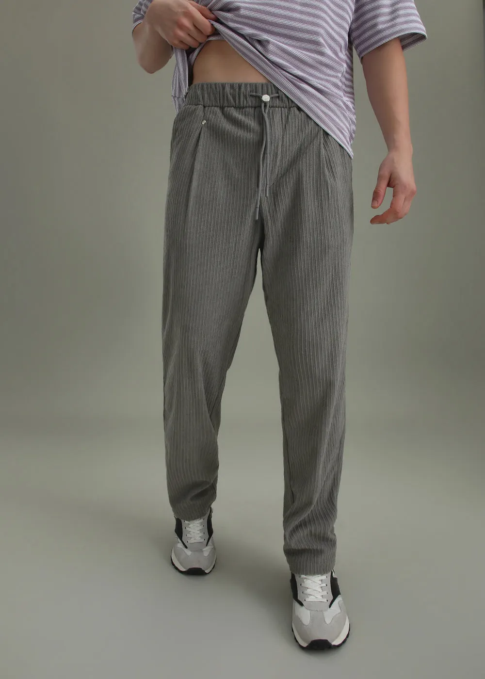 Ash Grey Drawstring Corduroy Pant