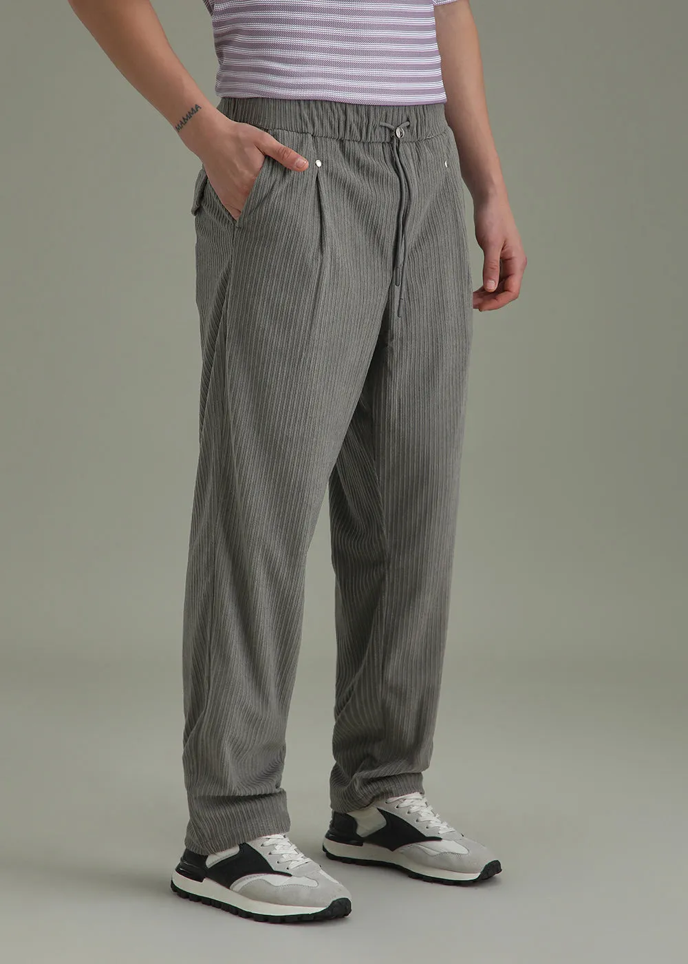 Ash Grey Drawstring Corduroy Pant