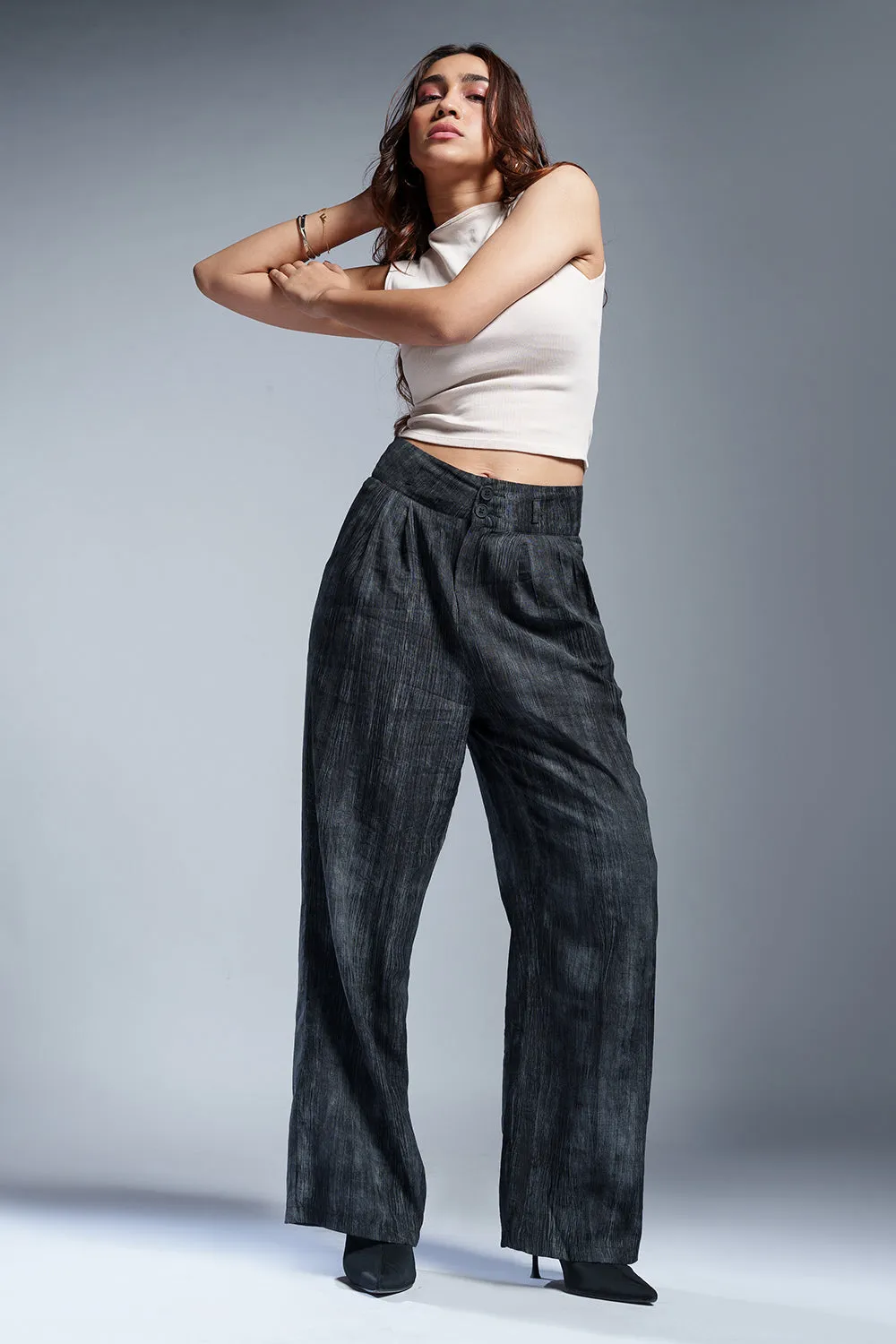 Ashwood Grey Sheer Double Button Korean Pants