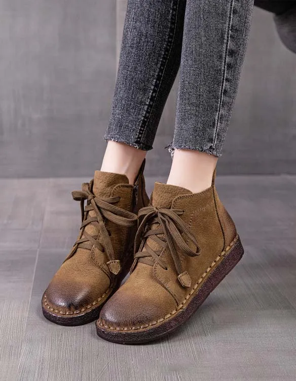 Autumn Winter Lace-up Comfortable Flat Ankle Boots 35-41