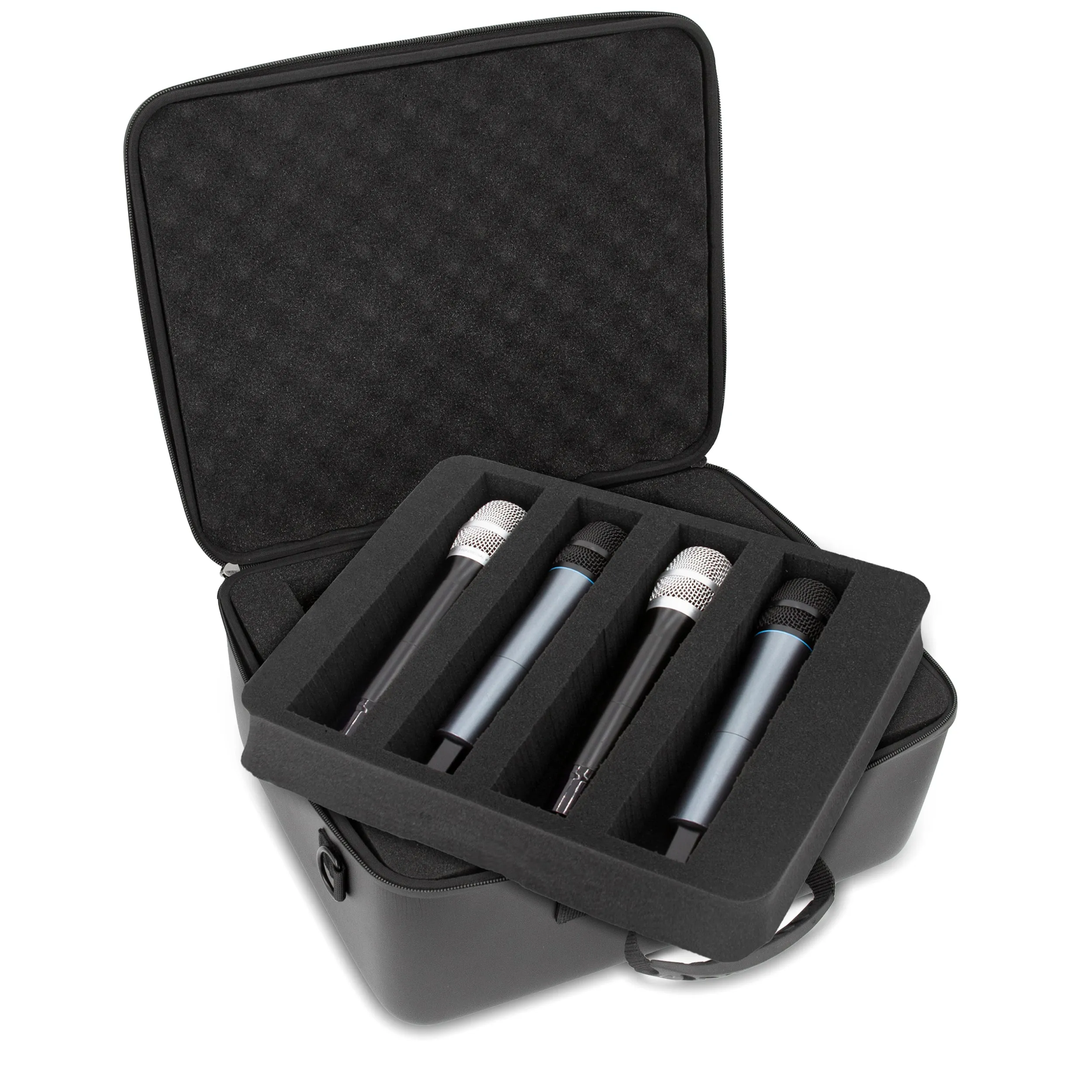 CASEMATIX Locking Wireless Microphone Case With Foam Compatible With 8 Sennheiser, Shure Wireless Mic System Microphones, Receivers and More