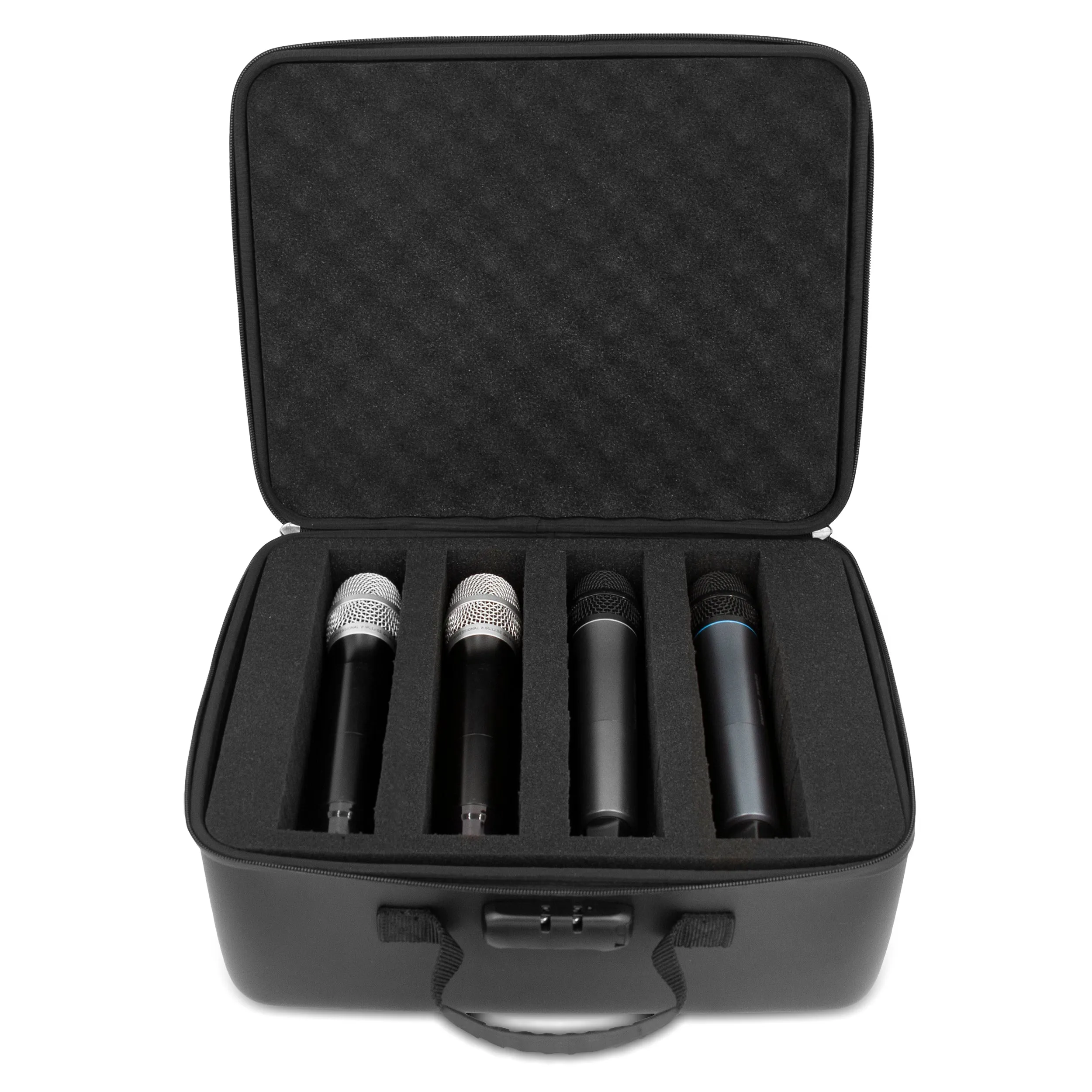 CASEMATIX Locking Wireless Microphone Case With Foam Compatible With 8 Sennheiser, Shure Wireless Mic System Microphones, Receivers and More