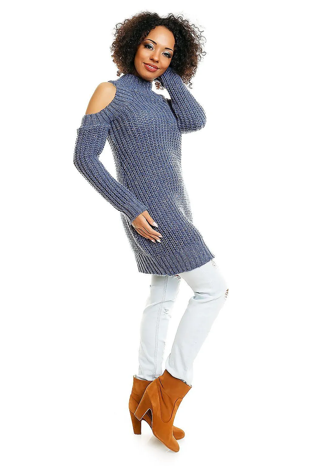 Chic Peek-a-Boo Shoulder Maternity Sweater for Modern Moms