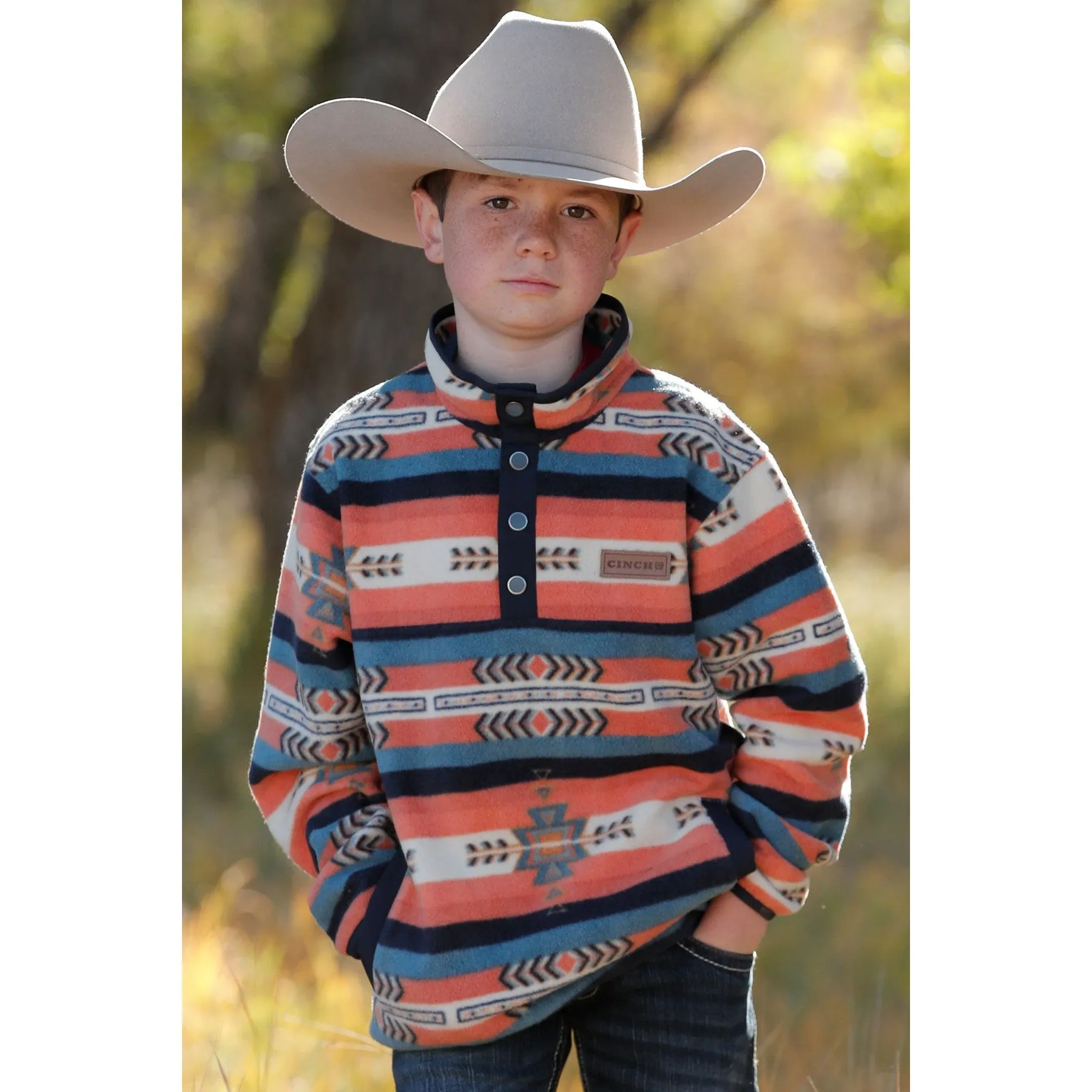 Cinch Kid's Red Southwestern Polar Fleece Pullover