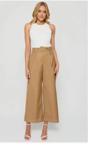 CONTRAST STITCHING WIDE LEG PANTS