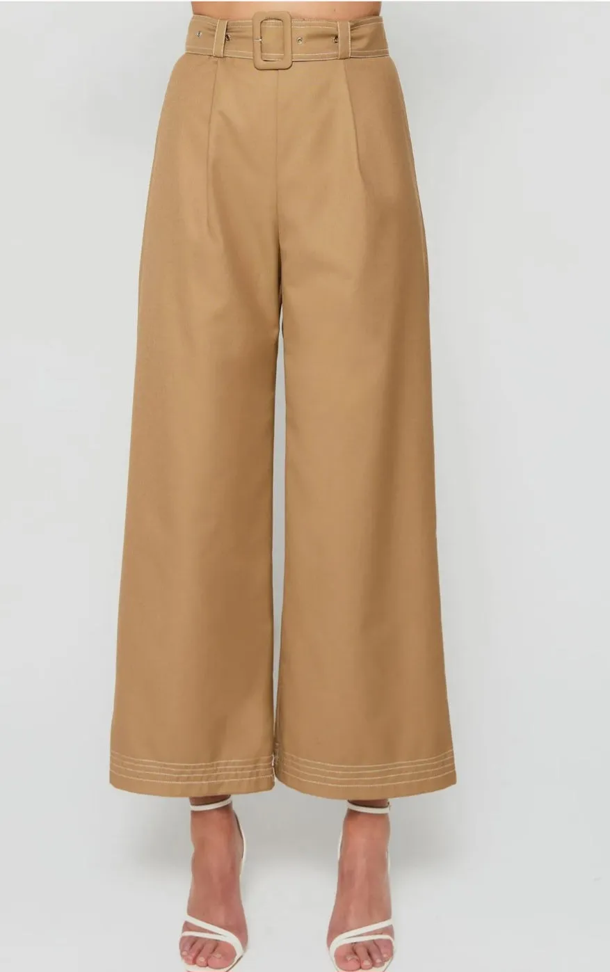 CONTRAST STITCHING WIDE LEG PANTS