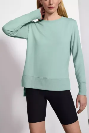 Cozy Fleece Side Slit Pullover - Blue Haze