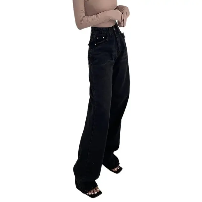 Distressed High Waist Loose Pants