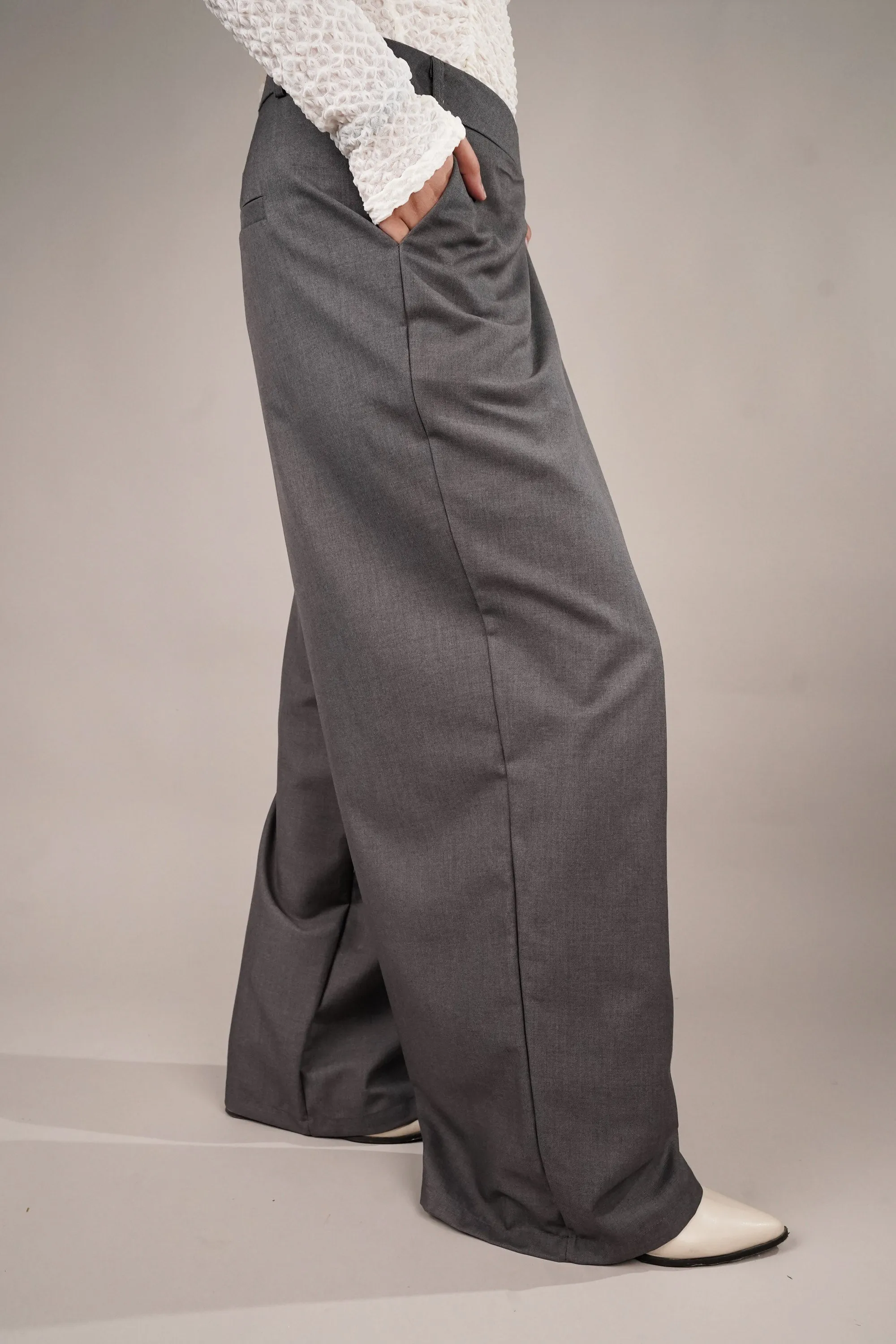 Draped Grey Asymmetrical Pants