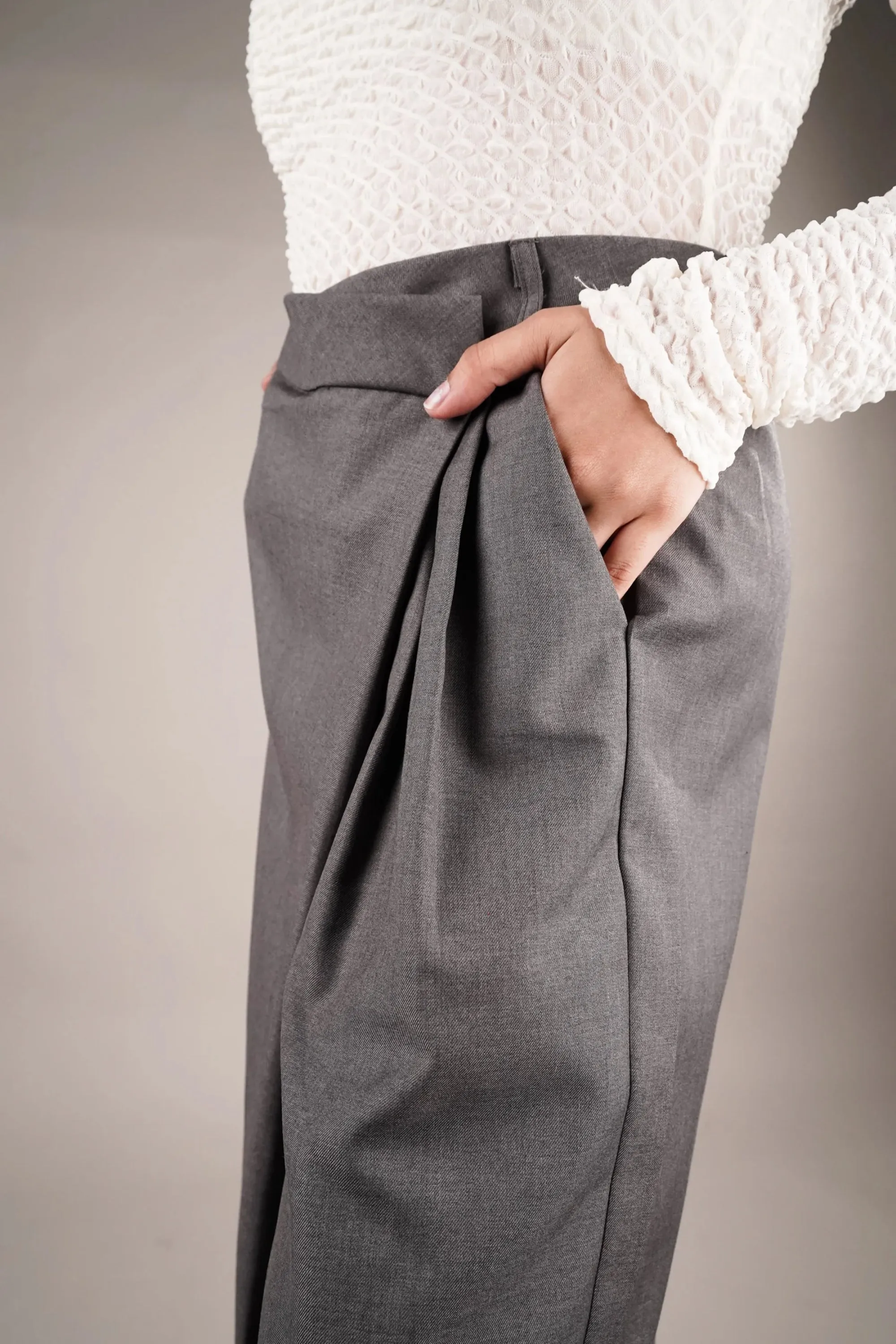 Draped Grey Asymmetrical Pants