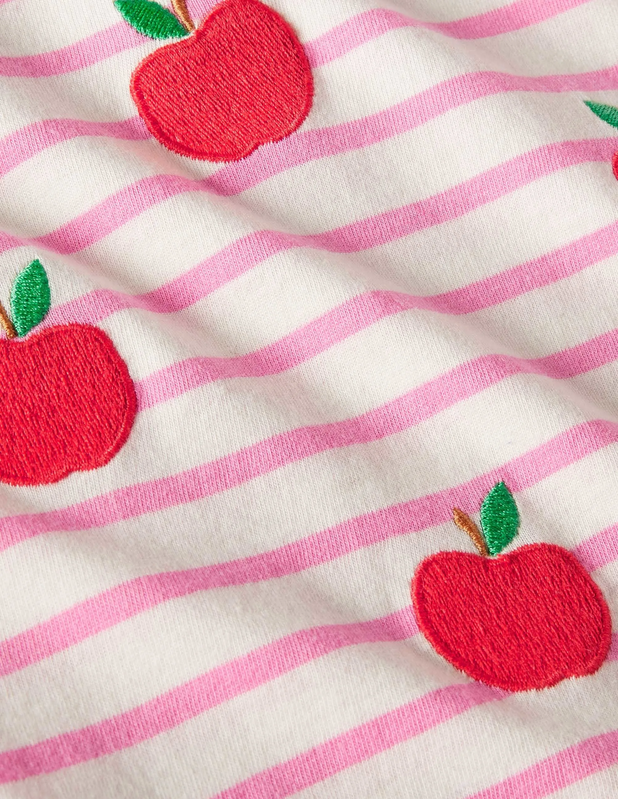 Embroidered Stripy T-shirt-Bright Petal Pink/Ivory Apples