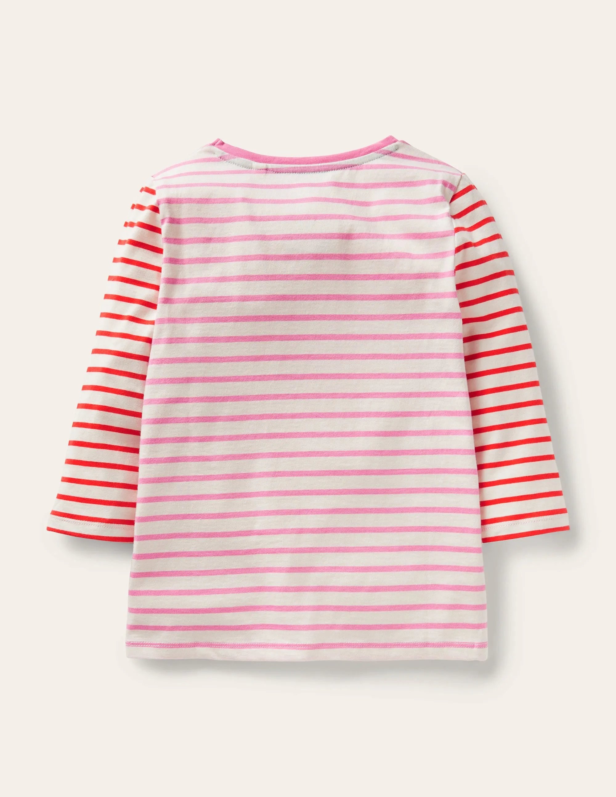 Embroidered Stripy T-shirt-Bright Petal Pink/Ivory Apples