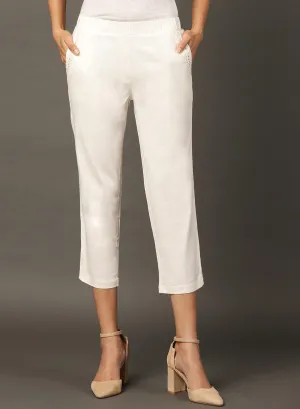 Falak Off White Cotton Linen Relaxed Fit Pants for Women