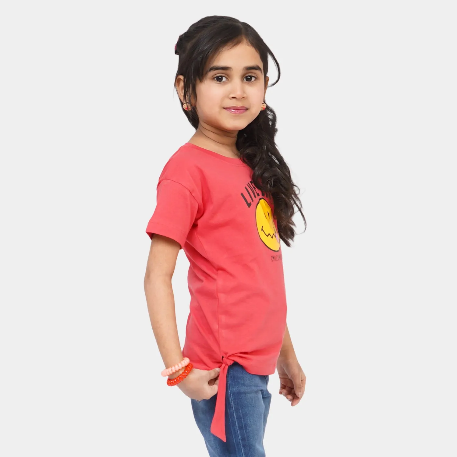 Girls Cotton T-Shirt Live Life - Poppy Red