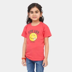 Girls Cotton T-Shirt Live Life - Poppy Red