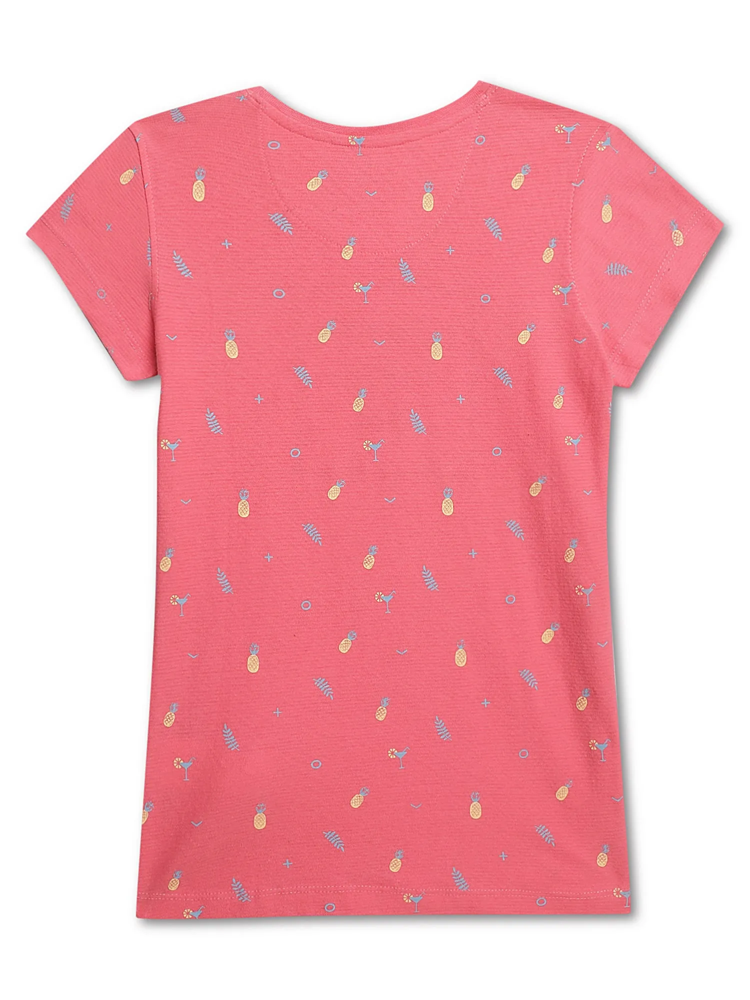 Girls Pink Round Neck Printed T-Shirt