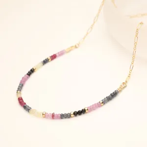 Half Stone Blue Red Sapphire and Opal Necklace