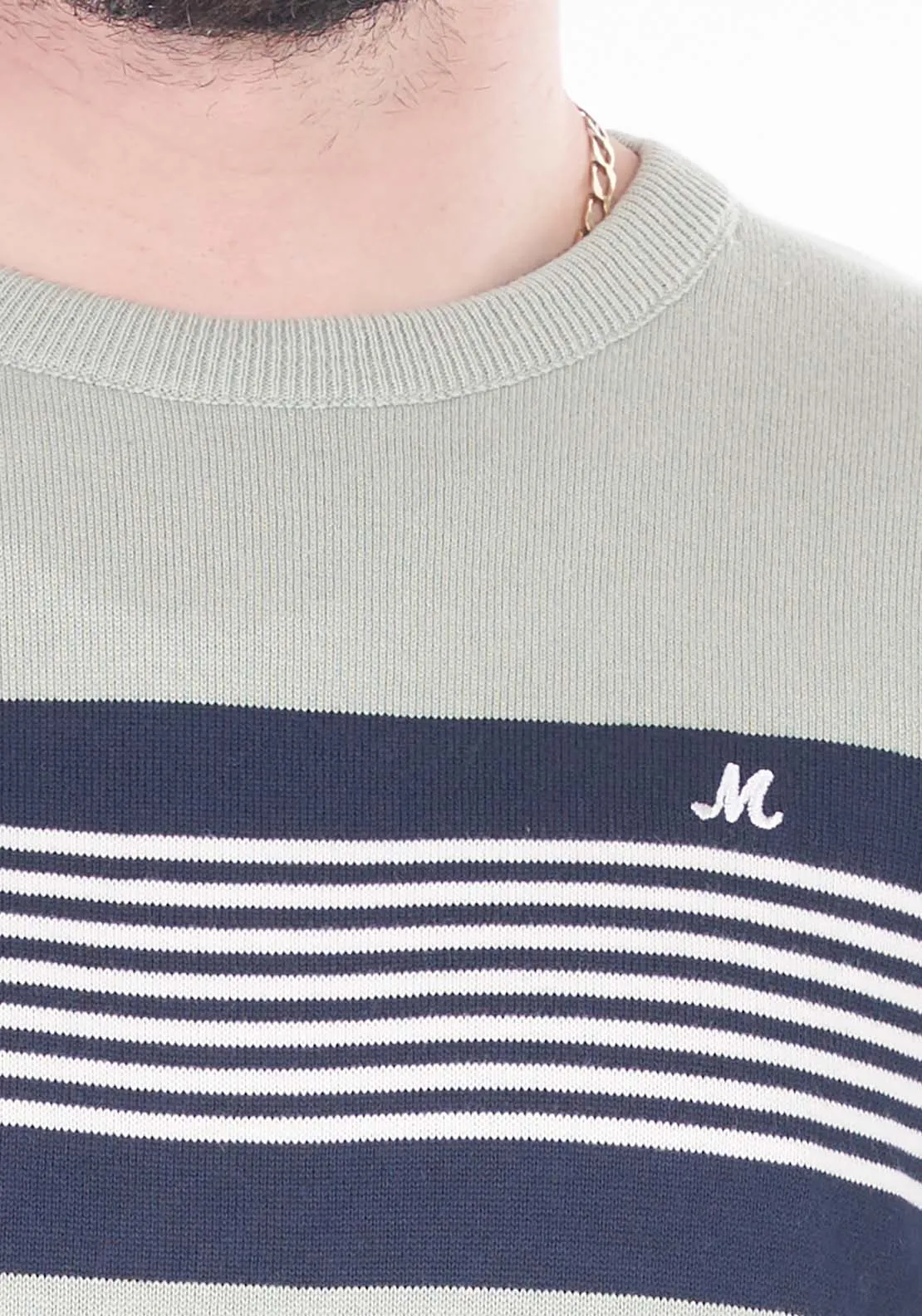 Harrison Crew Knit Stripe Deta - Sage