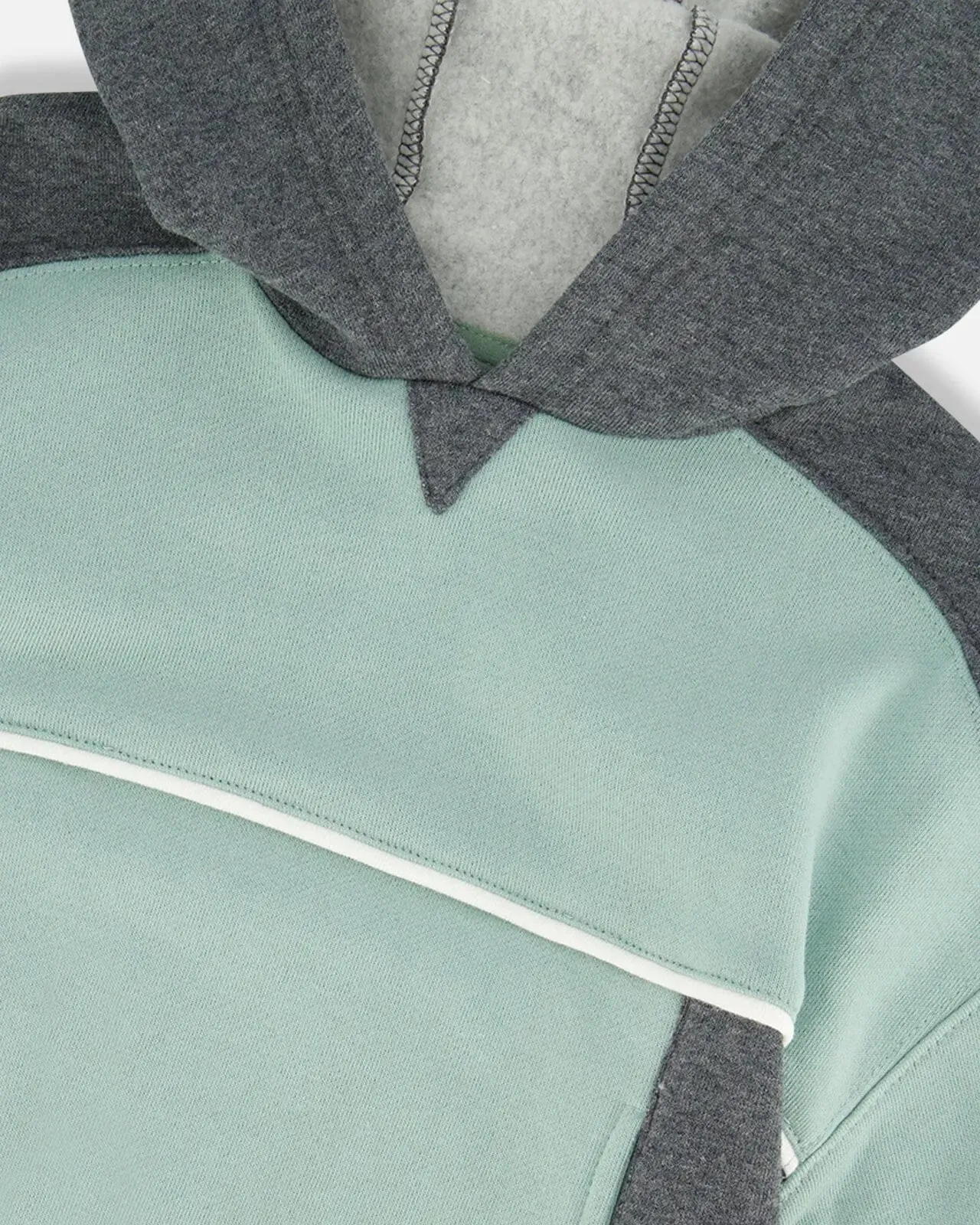 Hooded Fleece Sweatshirt With Contrast Rib Sage Green