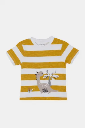 Infant Boys Mustard And White Stripe Dino T-Shirt