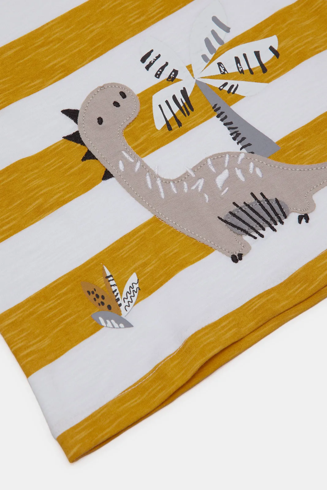 Infant Boys Mustard And White Stripe Dino T-Shirt