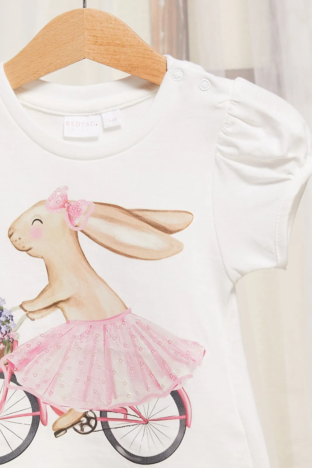 Infant Girls Ivory Bunny Embellished T-Shirt