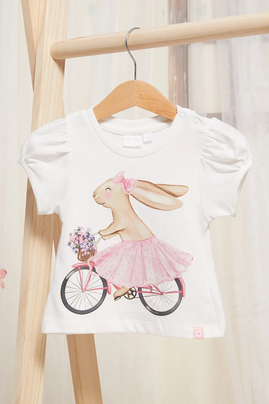 Infant Girls Ivory Bunny Embellished T-Shirt