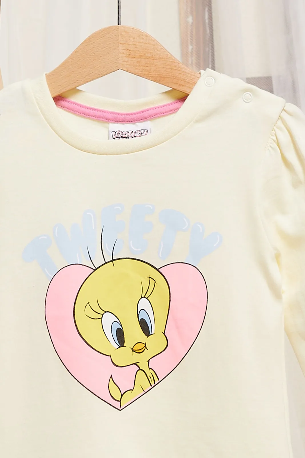 Infant Girls Yellow Tweety Printed T-Shirt