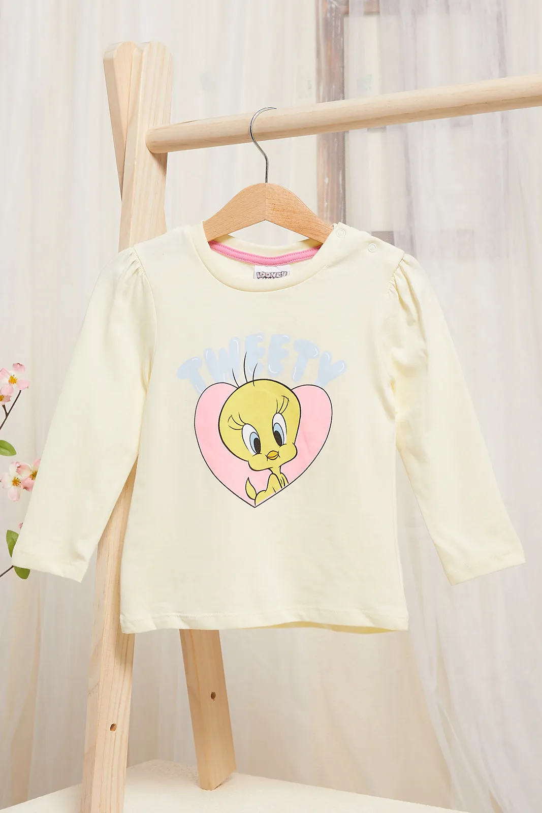 Infant Girls Yellow Tweety Printed T-Shirt