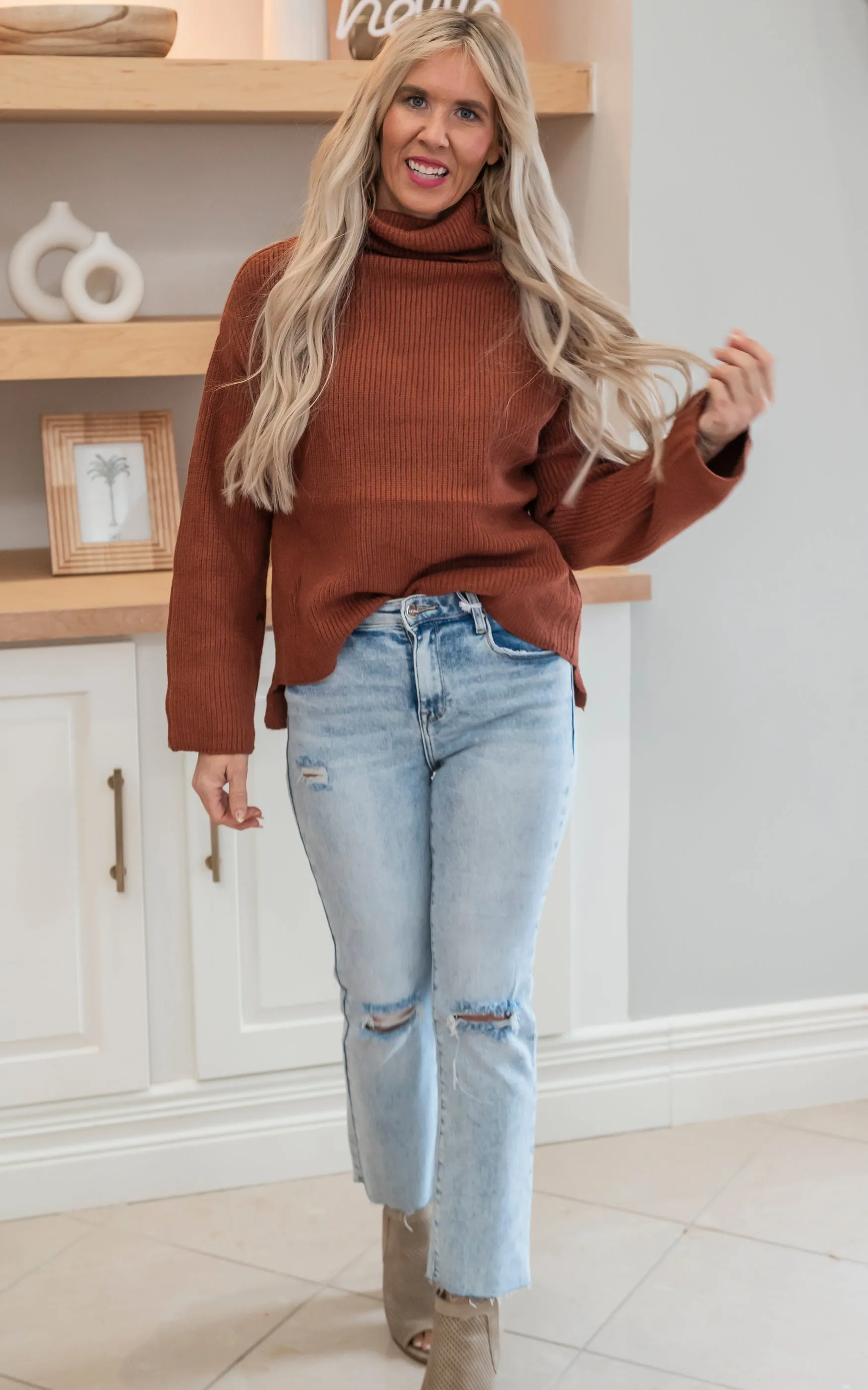 Keep Warm Wide Turtleneck Bell Sleeve Sweater - Camel - Final Sale