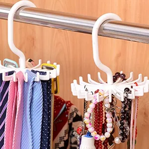 Kentop Mini White Plastic Tie Rack Rotating Hook Tie Holder 1 Piece Holds 20 Ties/Belts/Scarves Hanger