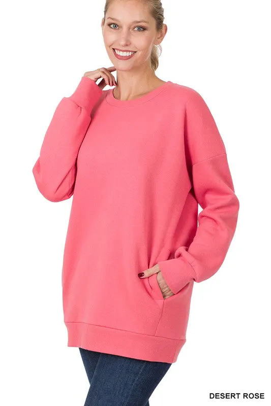 LONG SLEEVE ROUND NECK SWEATSHIRT SIDE POCKETS • MORE COLORS