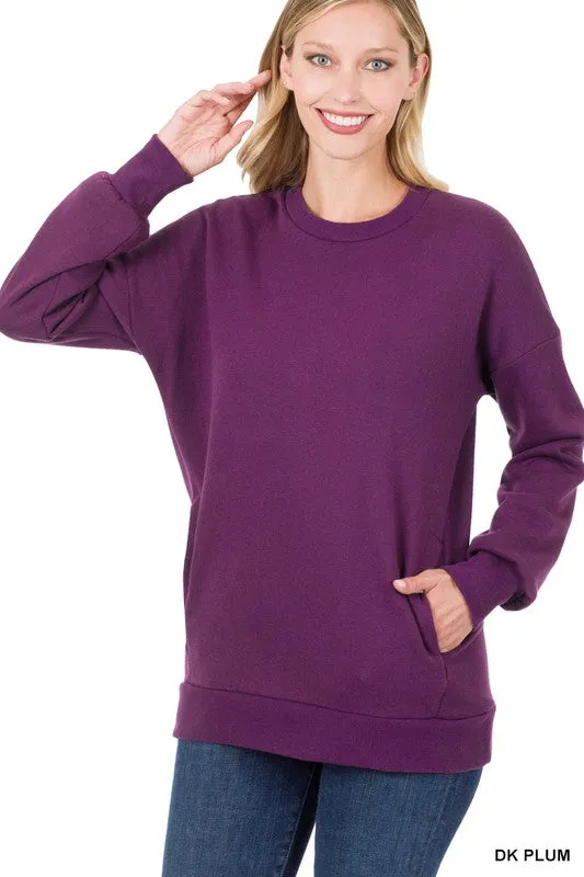 LONG SLEEVE ROUND NECK SWEATSHIRT SIDE POCKETS • MORE COLORS