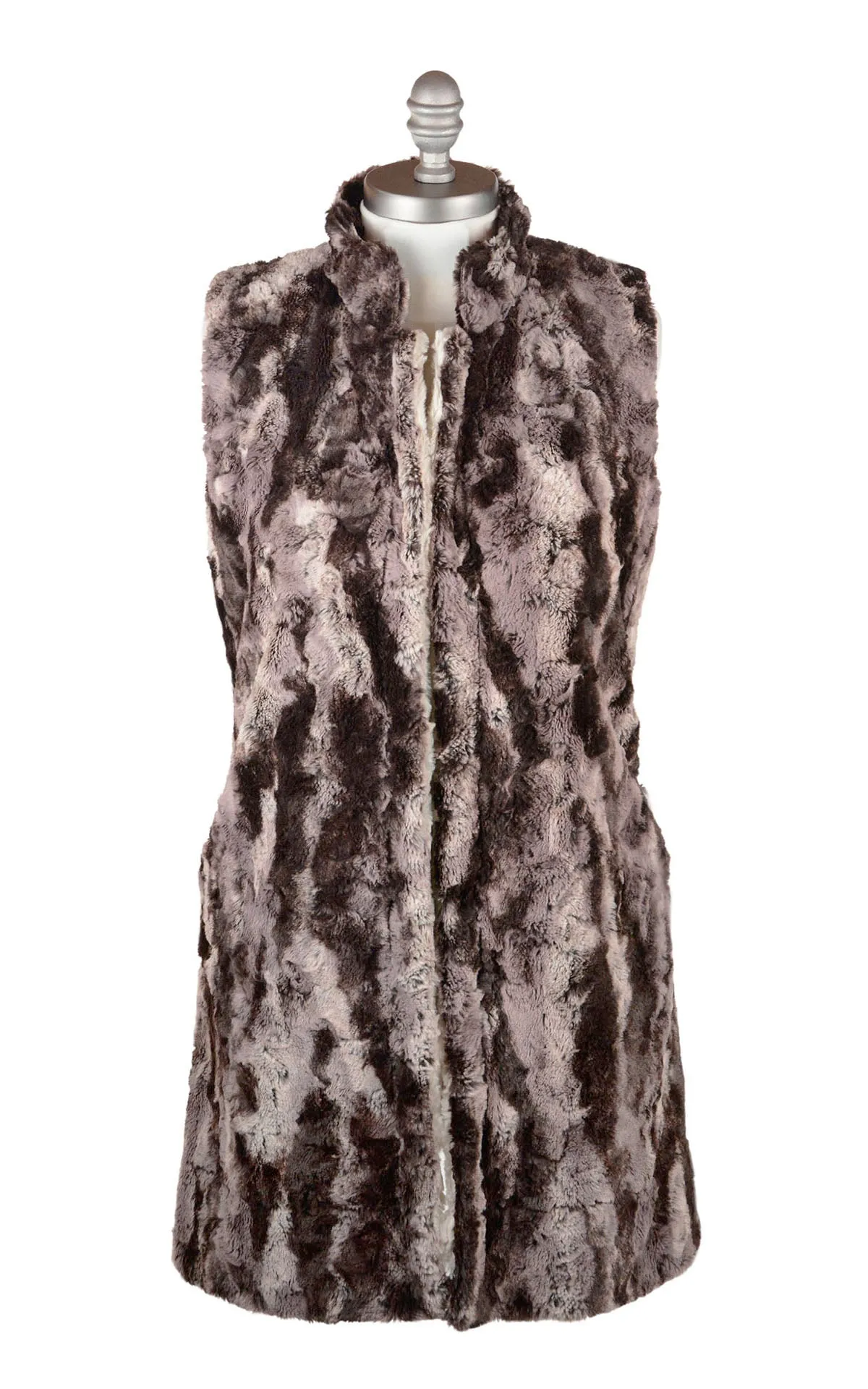 Mandarin Vest - Luxury Faux Fur in Mocha with Cuddly Sand