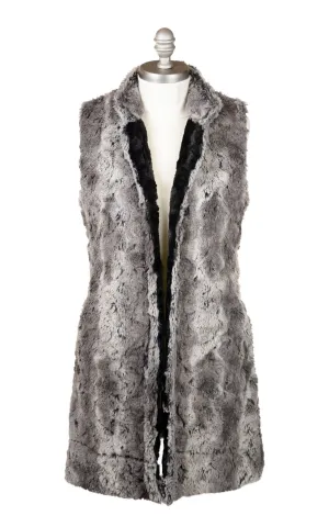 Mandarin Vest, Reversible less pockets - Luxury Faux Fur in Seattle Sky with Cuddly Faux Fur