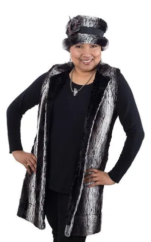 Mandarin Vest, Reversible less pockets - Luxury Faux Fur in Smouldering Sequoia with Cuddly Fur in Black