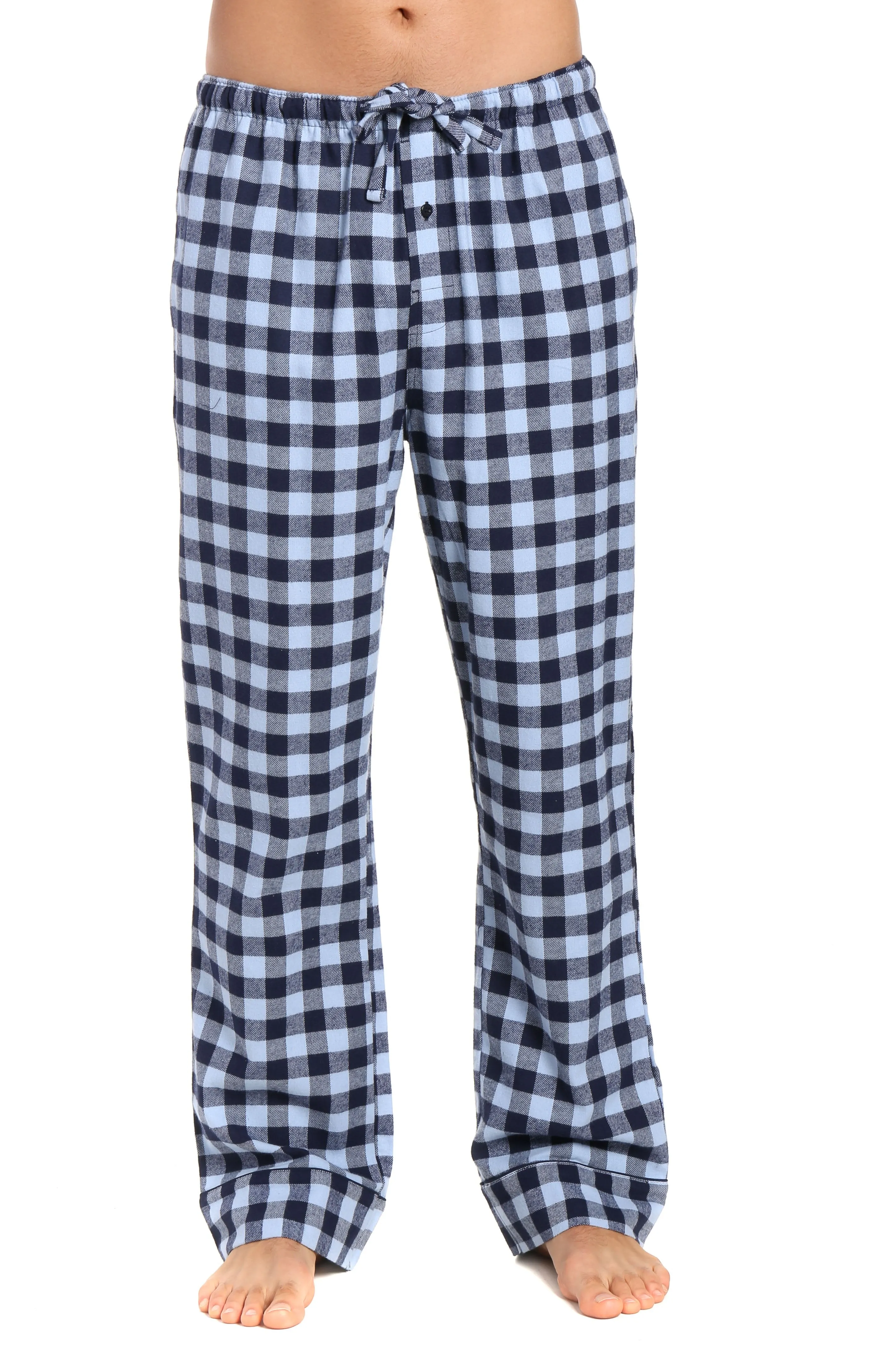 Mens Gingham 100% Cotton Flannel Lounge Pants - Gingham Checks - Navy Blue