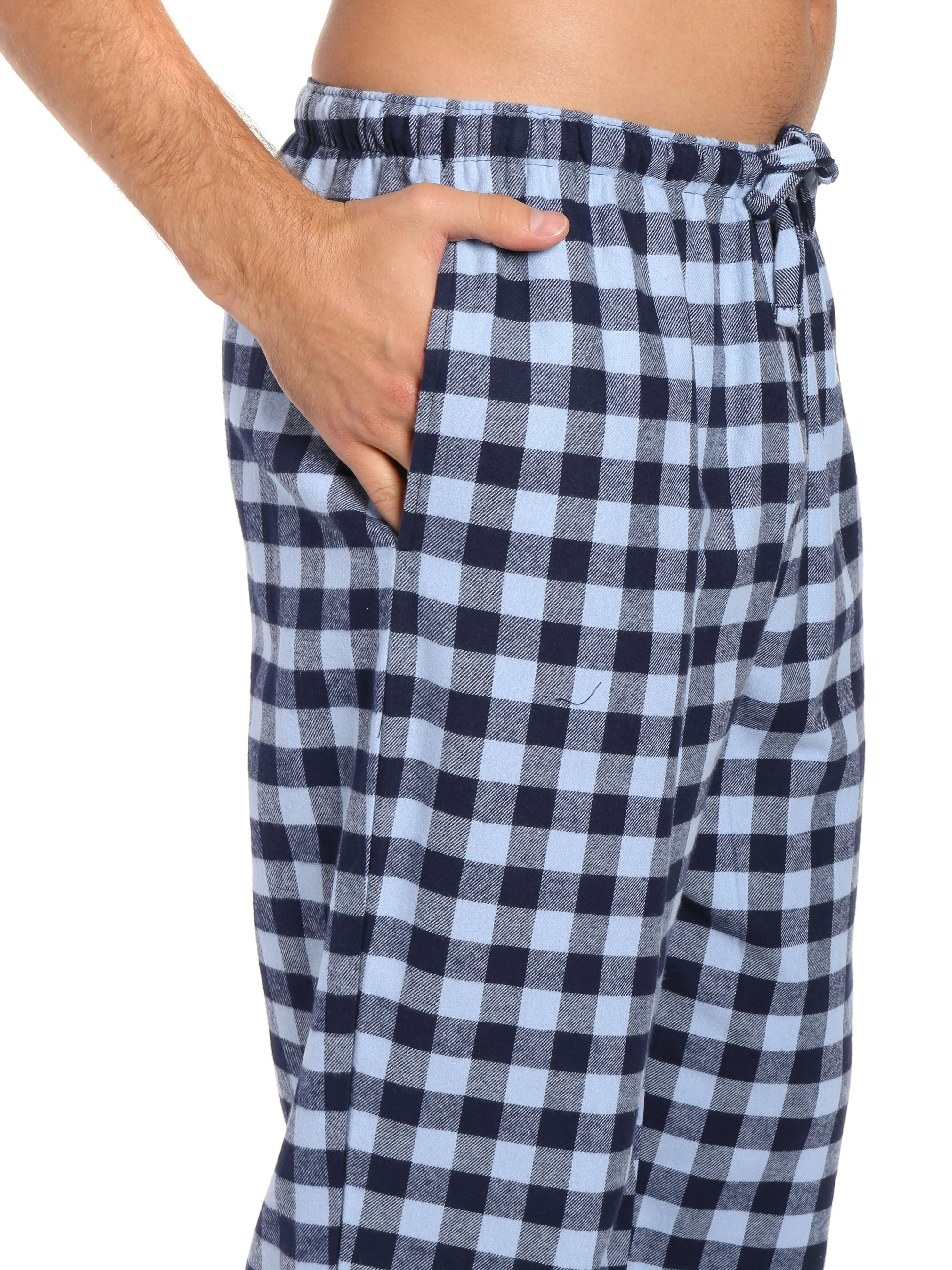 Mens Gingham 100% Cotton Flannel Lounge Pants - Gingham Checks - Navy Blue