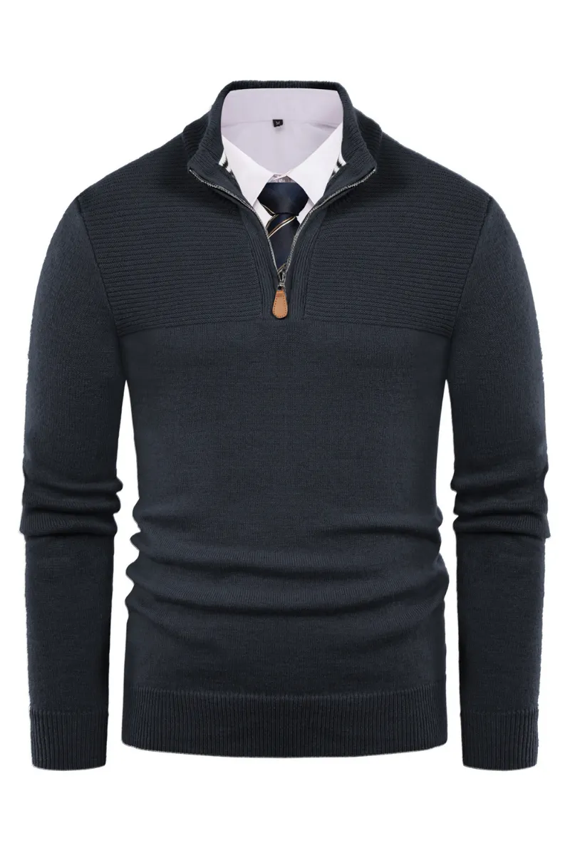 Men's Quarter Zip Sweater Slim Fit Casual Pullover Sweater Mock Neck Polo Sweaters