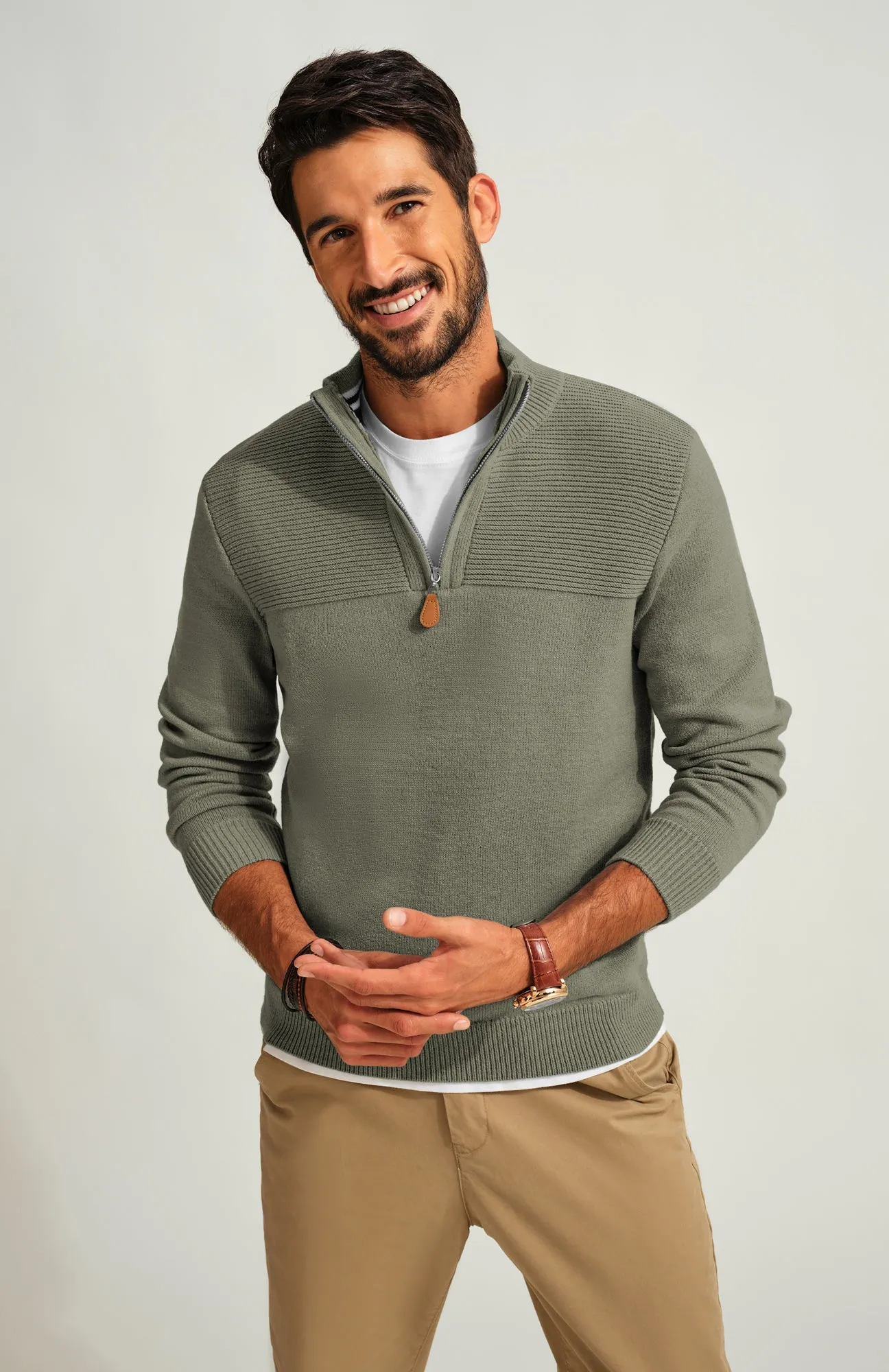 Men's Quarter Zip Sweater Slim Fit Casual Pullover Sweater Mock Neck Polo Sweaters