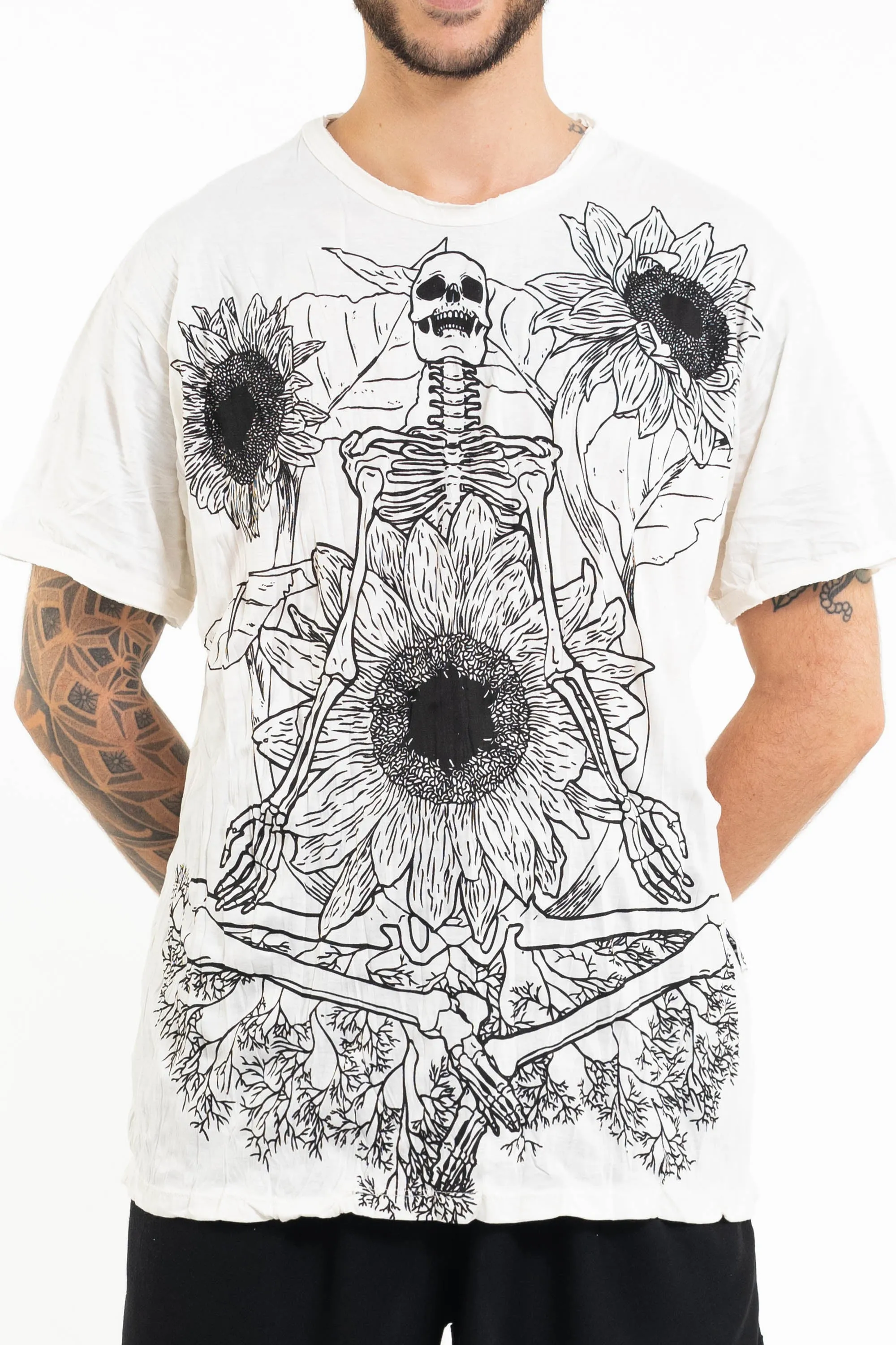 Mens Sunflower Skull T-Shirt in White