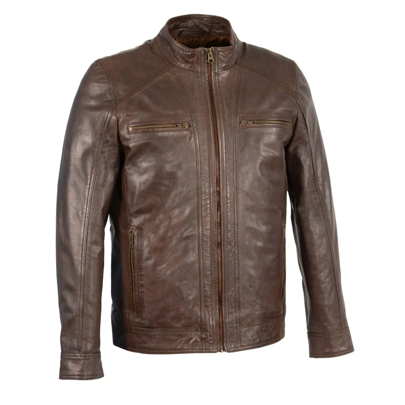 Milwaukee Leather Men's Broken Brown Leather Jacket with Front Zipper