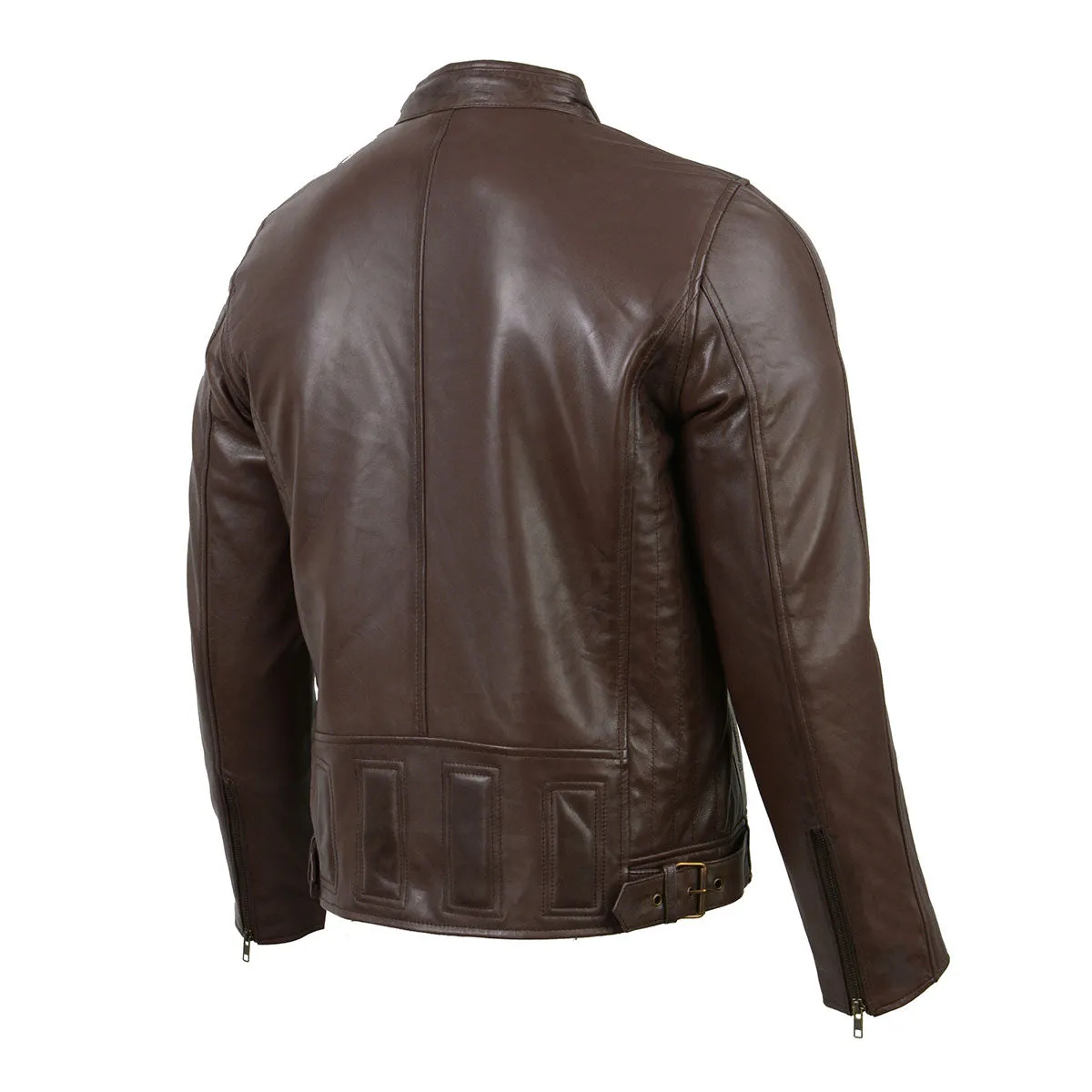 Milwaukee Leather SFM1835 Men's Brown ‘Cafe Racer’ Leather Jacket with Snap Button Collar