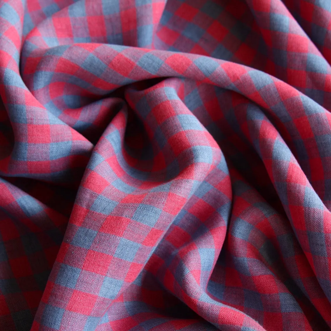 Mina Check Raspberry Washed Linen