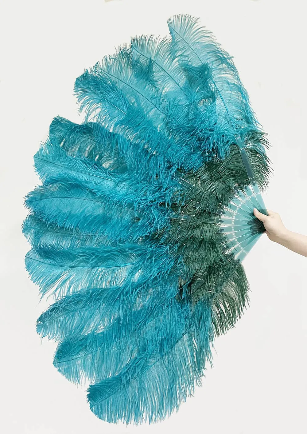 Mix forest green & Teal 2 Layers Ostrich Feather Fan 30''x 54'' with Travel leather Bag