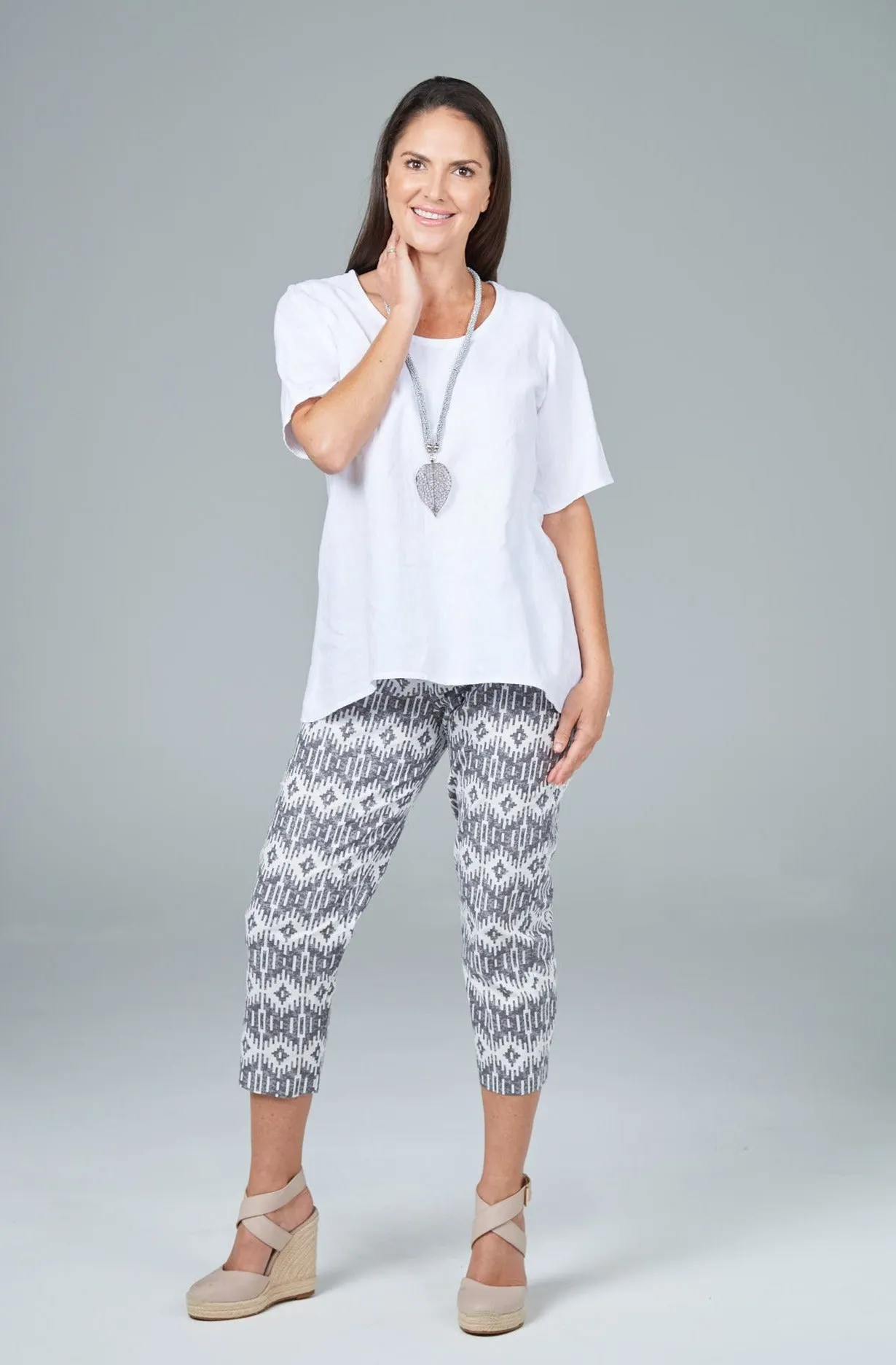 Mosaic Woven Cotton Capri Pants