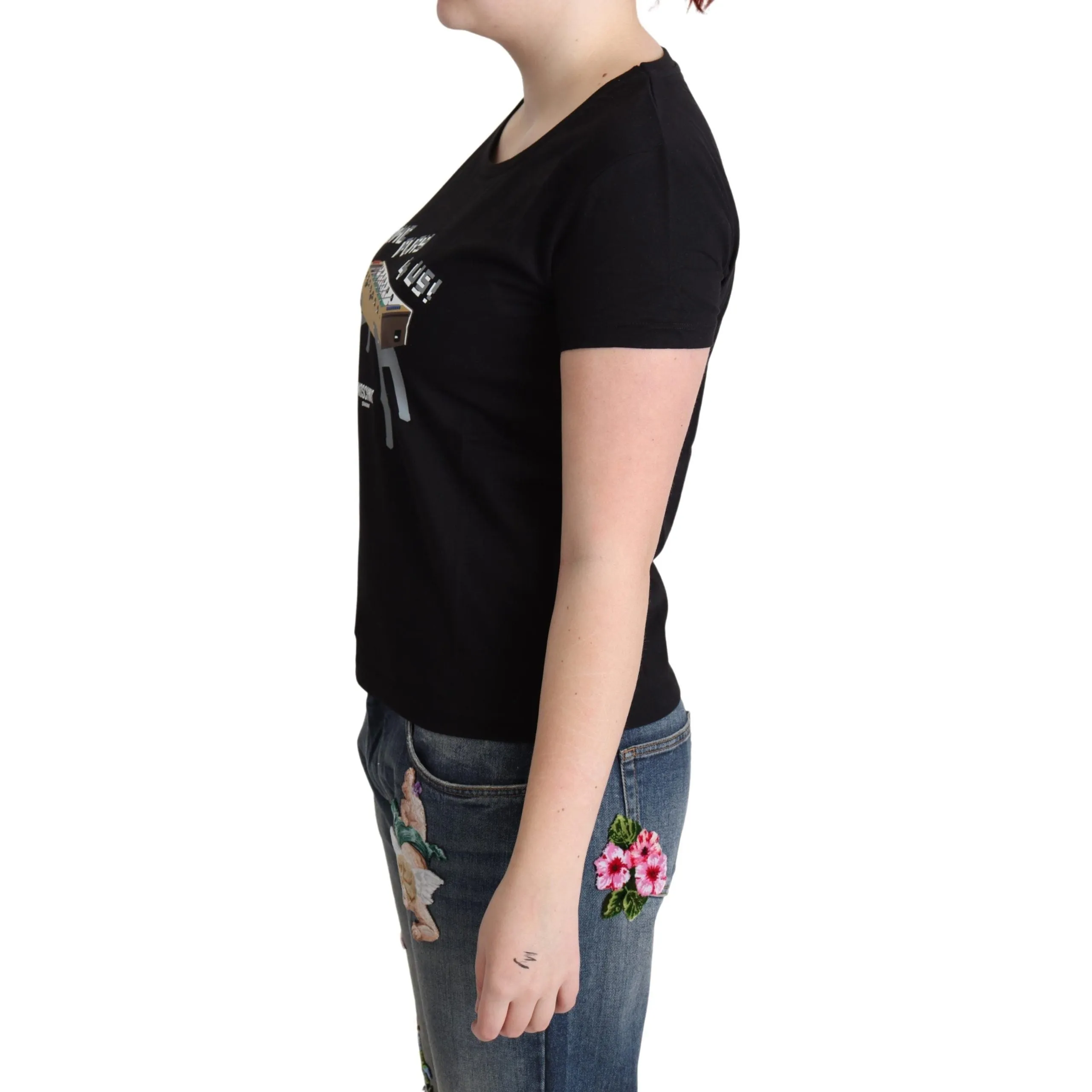 Moschino Chic Black Cotton Tee with Playful Print