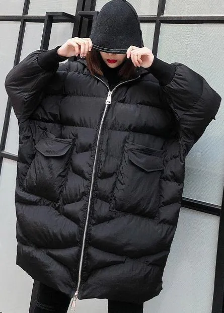 New plus size clothing snow jackets big pockets coats black hooded zippered winter outwear